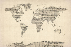 Map Of The World Map From Old Sheet Music Digital Art