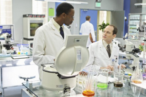 Still of Malcolm Barrett and Jonathan Slavin in Better Off Ted (2009)