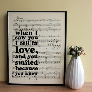 ... Quote Typographic Framed Art Print on Vintage Sheet Music Wedding Gift