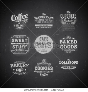 Set of retro bakery labels, ribbons and cards for vintage design ...