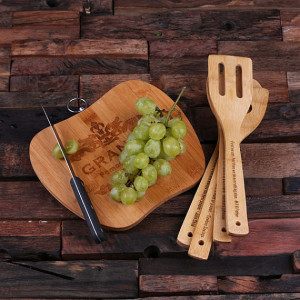 Wood Cutting Board with 4pc Personalized Bamboo Kitchen Spoons, Quotes ...