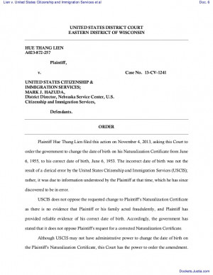 Lien v. United States Citizenship and Immigration Services et al., (E ...
