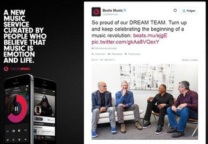 Jimmy Iovine, Apple-CEO Tim Cook, Dr. Dre (Beats) und Eddy Cue ...