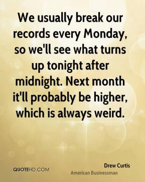 Drew Curtis - We usually break our records every Monday, so we'll see ...