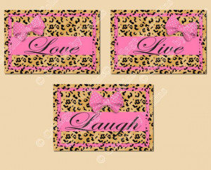 PINK Leopard Cheetah Print Wall Art Decor Live Laugh Love Quote Girl ...