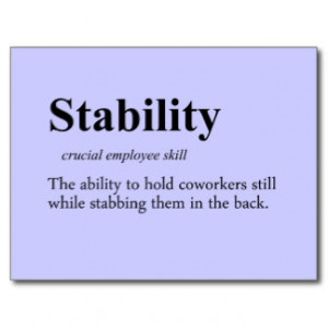 Back stabbing is an important employee skill postcard