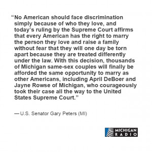 Sen. Gary Peters reaction to SCOTUS ruling on same-sex marriage