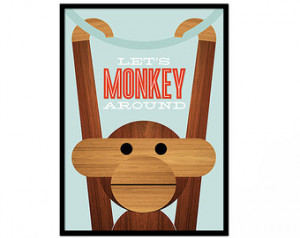 ... quote kitchen art retro nursery art - Let's Monkey Around 50 x 70 cm