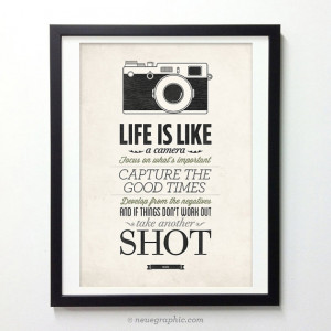 Life Is Like A Camera - Vintage Style Typography Inspirational Quote ...
