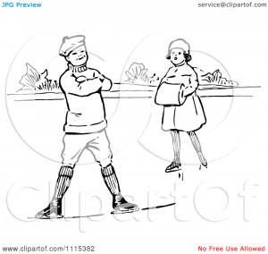 Clipart Vintage Black And White Children Ice Skating - Royalty Free ...