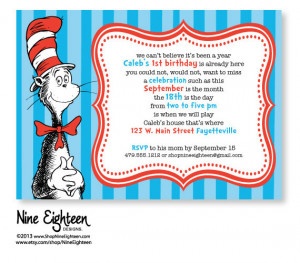 Kids Birthday, Dr. Suess inspired, Cat in The Hat. Custom PRINTABLE ...
