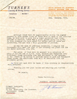 Turner's Catering Service Proposed Menu letter 8314 P1 unit 1 file 5 ...