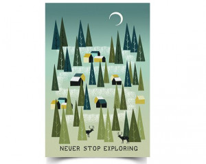 Never Stop Exploring - Mountain Geometric Inspirational Quote Art ...