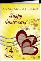 Hearts Anniversary for Husband, 14 years card - Product #401113