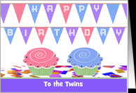 Happy Birthday to Twins, Boy & Girl, Custom Text, Two Cupcakes card ...