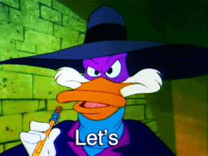 Darkwing Duck looks deviously at the camera holding an unlit match ...