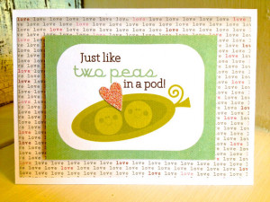 Two PEAS in a Pod CARD . Green Heart Glitter Love Vintage Type Friend ...