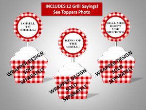 BBQ Red Gingham Cupcake Toppers - BBQ sayings - Cook Out - Picnic ...
