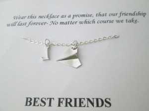 Origami Airplane, Initial Necklace- Quote Card/ Best Friends