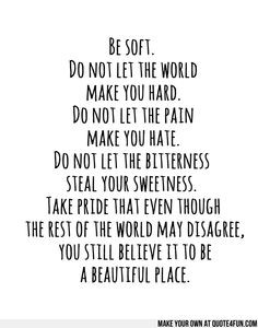 Be soft. Do not let the world make you hard. Do not let the pain make ...