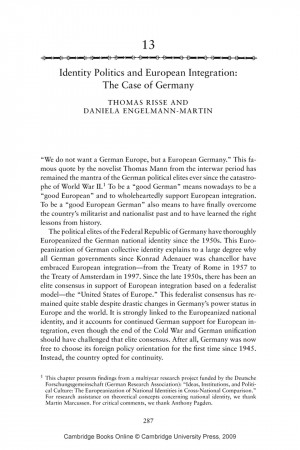 Identity Politics and European Integration: The Case of Germany