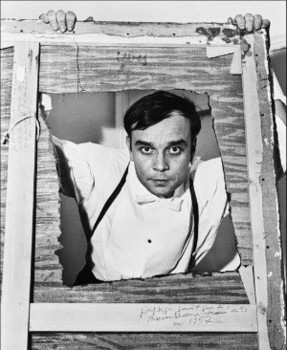 Yves Klein with a 1955 perforated monochrome 1957 Image courtesy