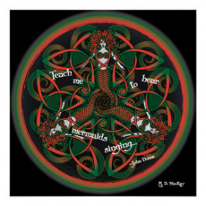Celtic Mermaid Mandala in Orange and Green Perfect Poster