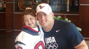 Houston Texans' player J.J. Watt poses with 6-year-old fan Breanna in ...