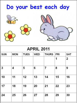 cute quotes for kids. Blank Cute April 2011 Calendar