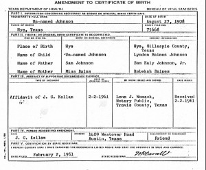 Lyndon B Johnson Birth Certificate