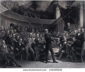 Henry Clay (1777-1852) addressing the U.S. Senate to with his plan ...