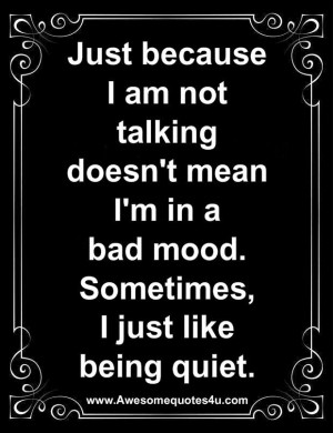 Just because I am not talking doesn't mean I'm in a bad mood ...