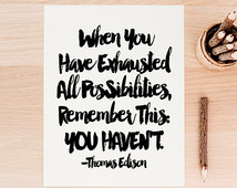 Inspirational Art Print, Thomas Edison Quote, Motivational Print, Wall ...