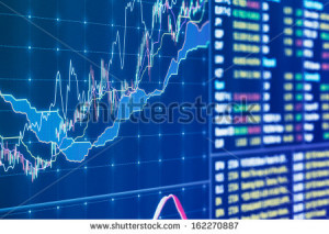 news, graph and quotes on screen - stock photo