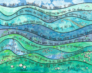 ... art, green blue purple, the Lord is my Shepherd, teen decor or gift