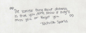 nicholas sparks, quotes, sayings, distance, love | Favimages.