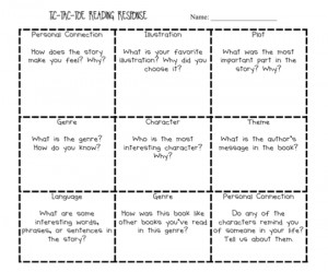 tic tac toe higher level comprehension questions 2nd 3rd grade
