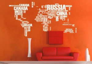 wall sticker - cheap wall sticker - World map in words Removable wall ...