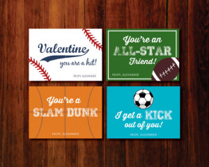 Valentine Printable Cards - sports baseball soccer football basketball