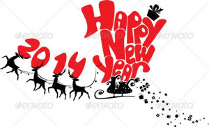 2014 New Year Card with Flying Reindeer - New Year Seasons/Holidays