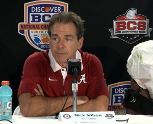Nick Saban following Alabama's BCS National Championship game victory ...