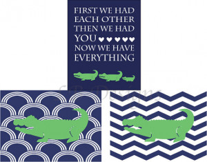 Navy Blue and Green Alligator Nursery Quote Prints - Three 8x10s