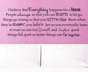 Details about Wall Quote Decal Sticker Everything Happens for a Reason ...