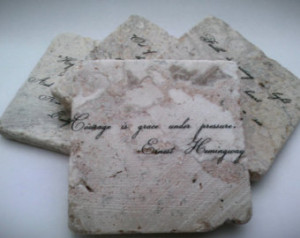 Set of Four Travertine Coasters - & quot;Clever Quotes ...