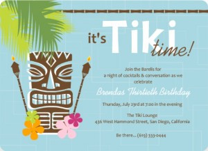 Blue Retro Pattern Tiki Party Invite luau invitation wording