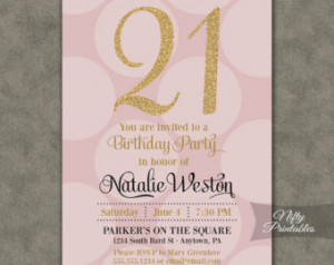 21st Birthday Invitations - Pink & Gold Twenty-first Birthday Invites ...