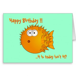 ... blue funny birthday card with a smiling monster holding a cookie and a