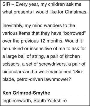Christmas, Pointless Letters showed to me….Note the sarcastic quote ...