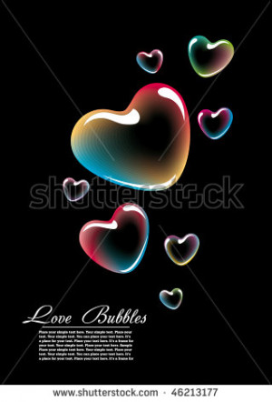 colored vector heart-shape soap bubbles over black - stock vector