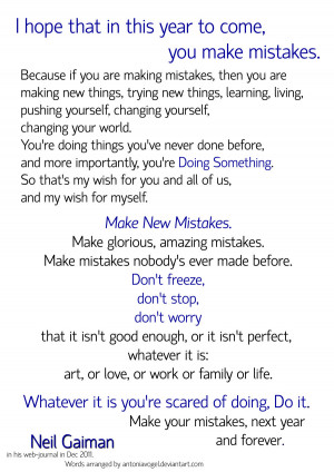 Make New Mistakes - NeilGaiman Motivational Poster by antoniavogel